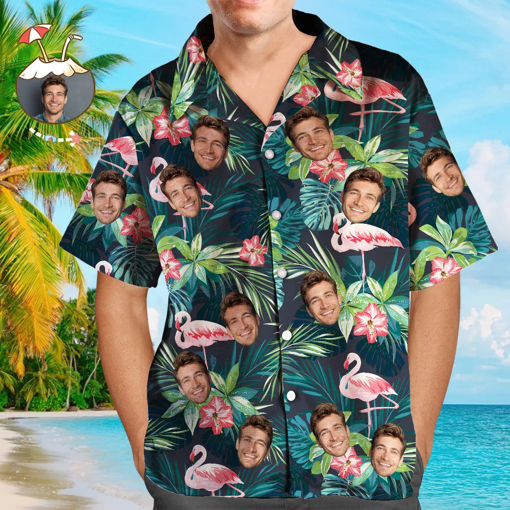 Flamingo Flower Personalised Face Hawaiian Shirt Gift For Family