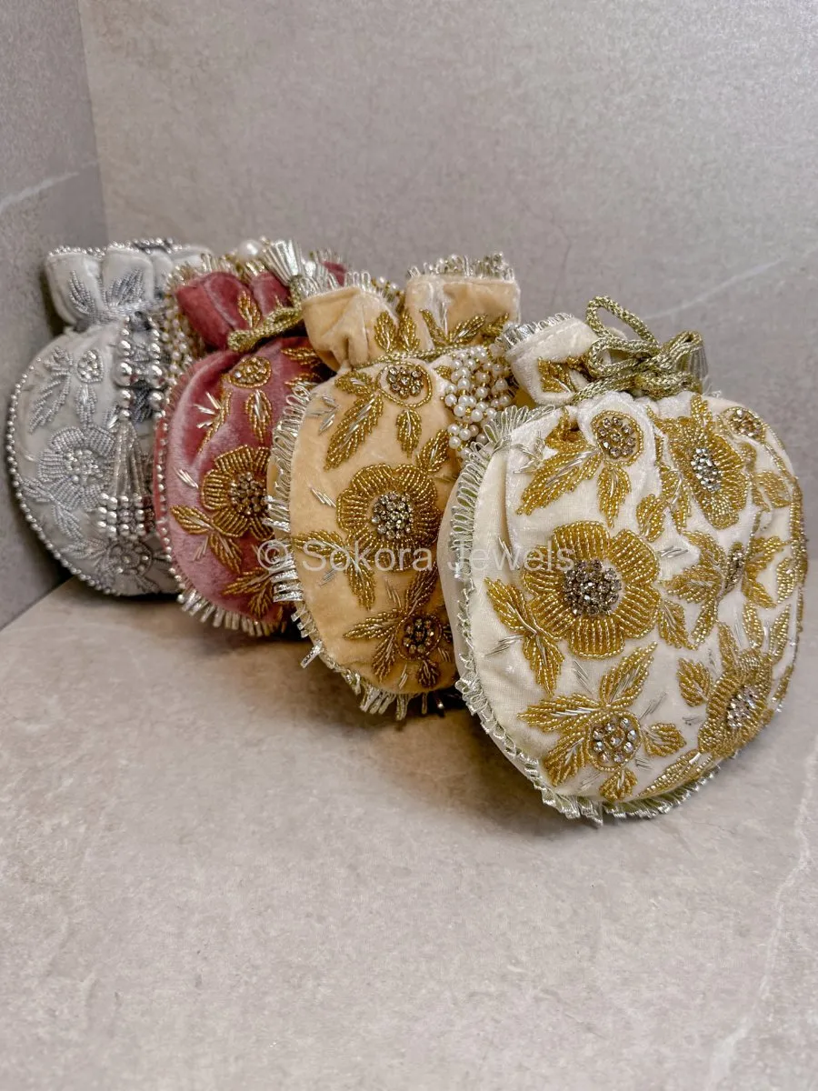 Floral Beaded Detail Velvet Bag