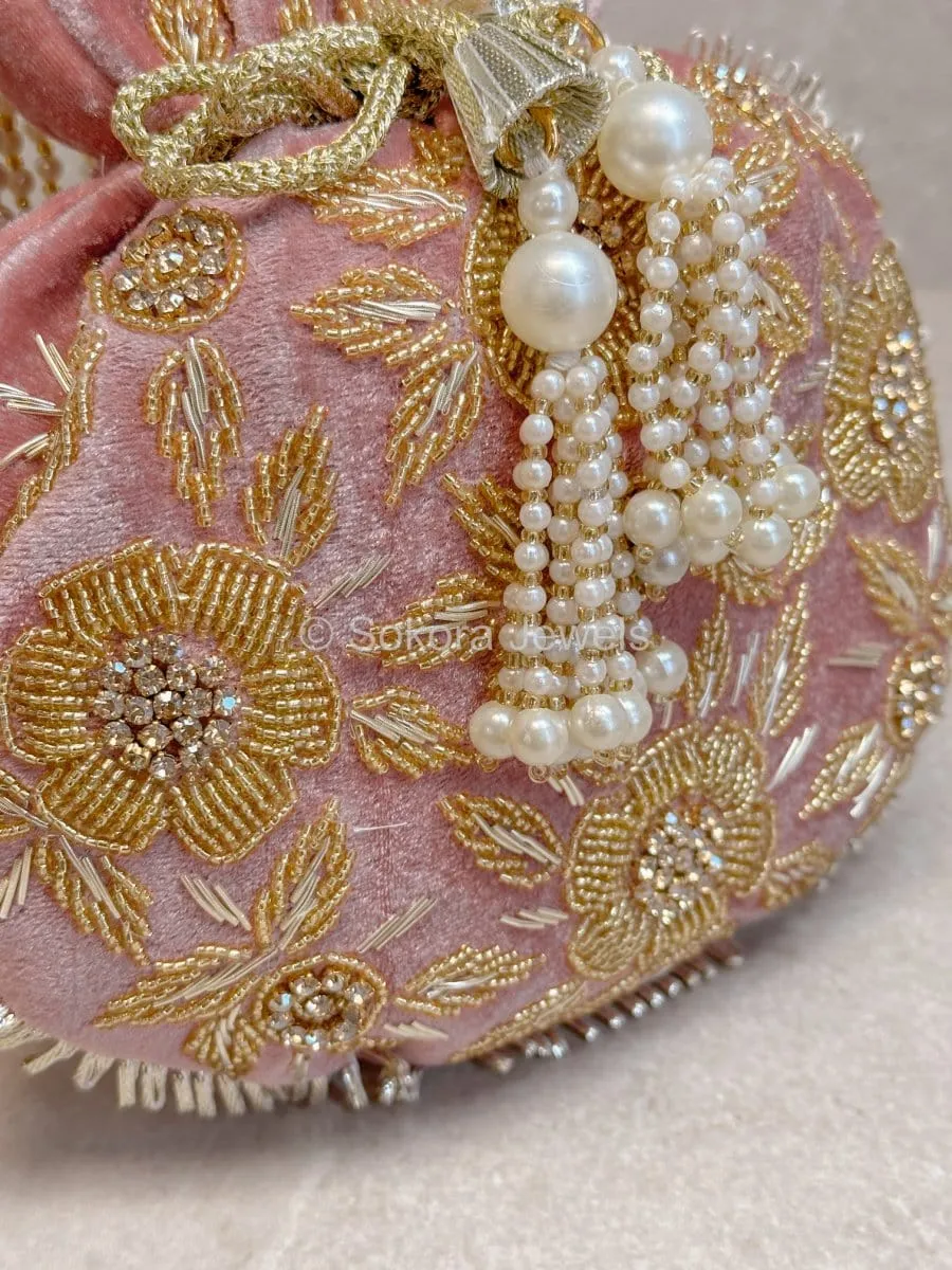 Floral Beaded Detail Velvet Bag