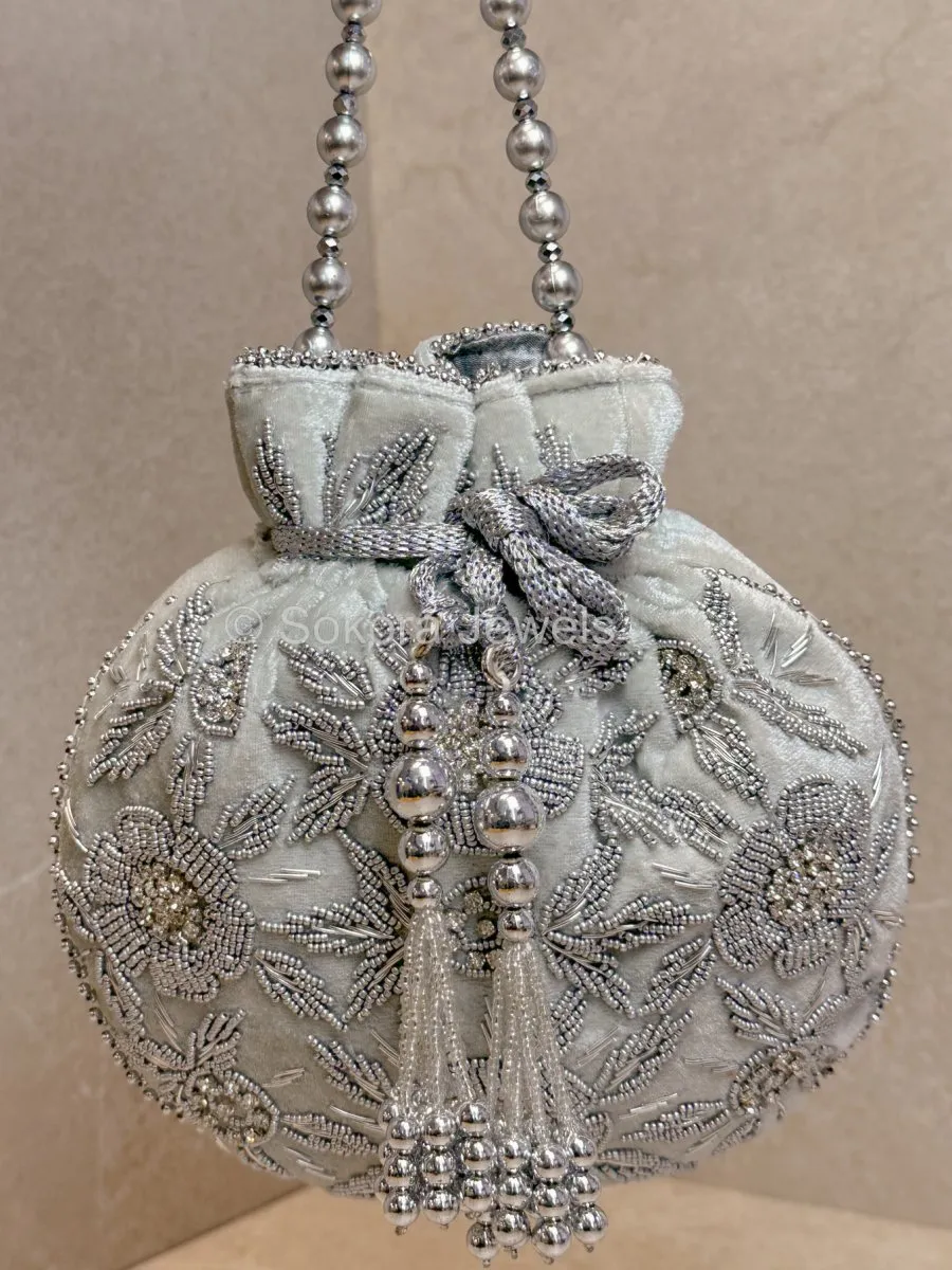 Floral Beaded Detail Velvet Bag