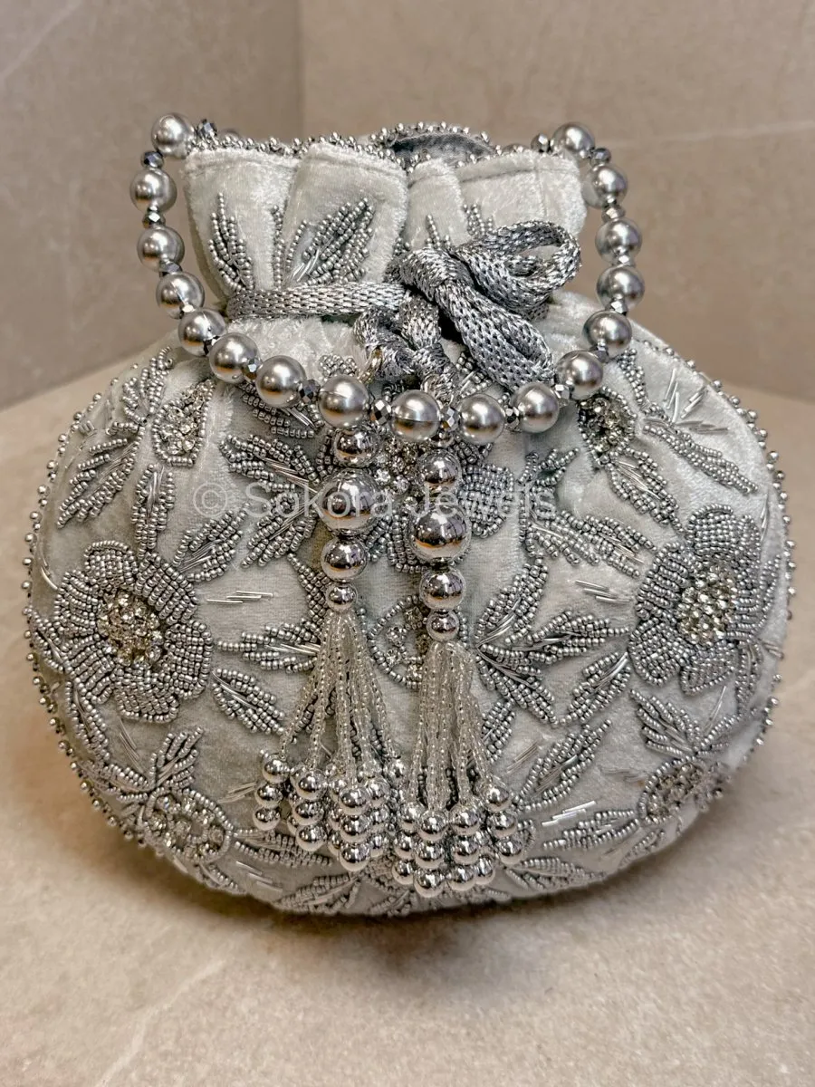 Floral Beaded Detail Velvet Bag