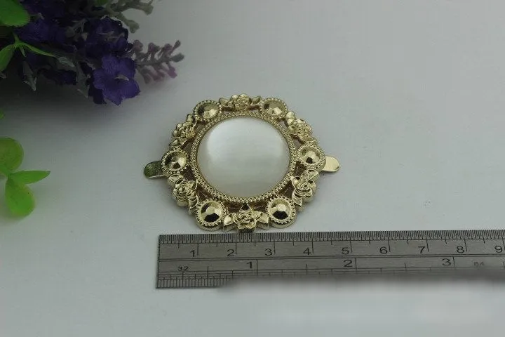 Flower Round Purse Label 1/10pcs Bag Hardware Charm Light Gold Handmade Purse Handbag Making Metal Decoration 45mm 1 3/4" Wholesale Supplies