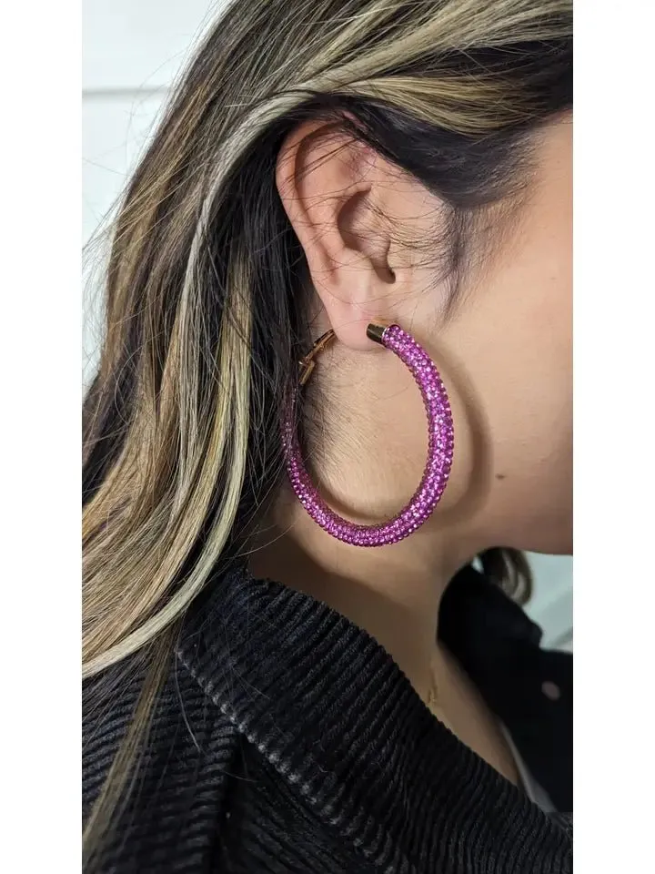 Fuchsia Crystal Rhinestone Hoops