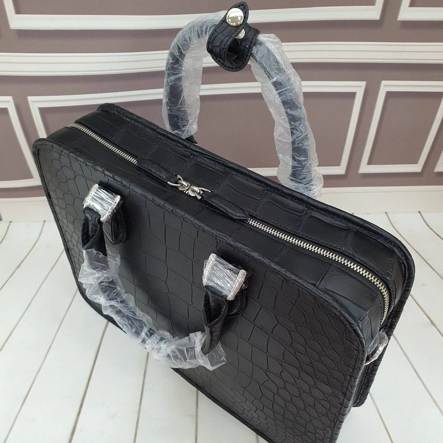 Genuine Crocodile Leather Briefcase Laptop Business Bag Black