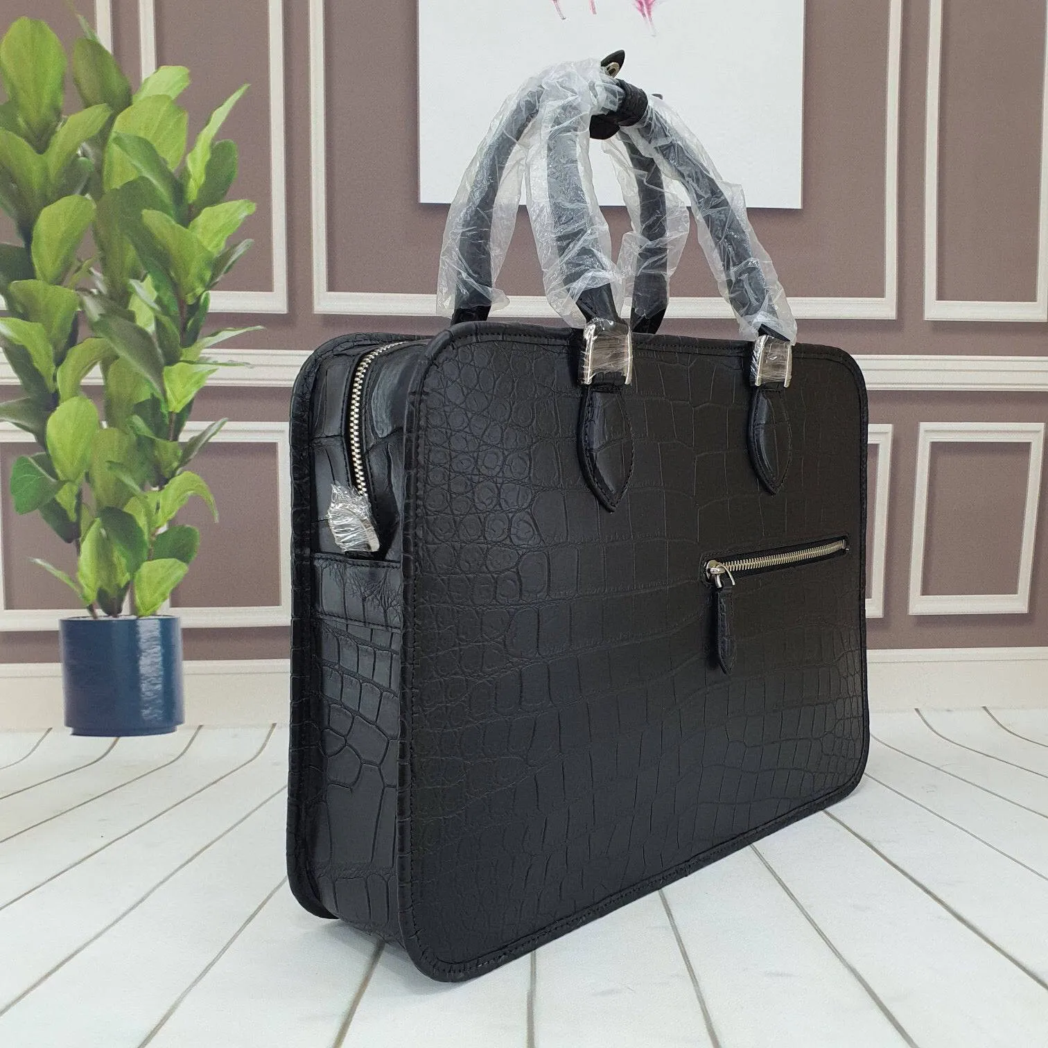 Genuine Crocodile Leather Briefcase Laptop Business Bag Black