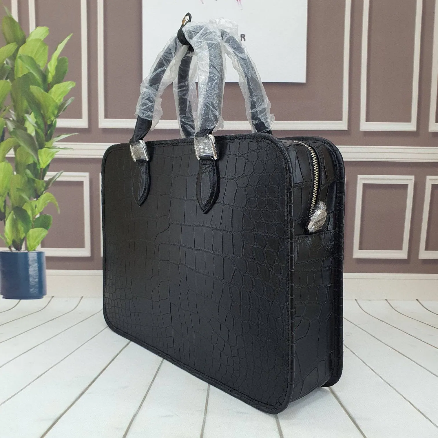 Genuine Crocodile Leather Briefcase Laptop Business Bag Black