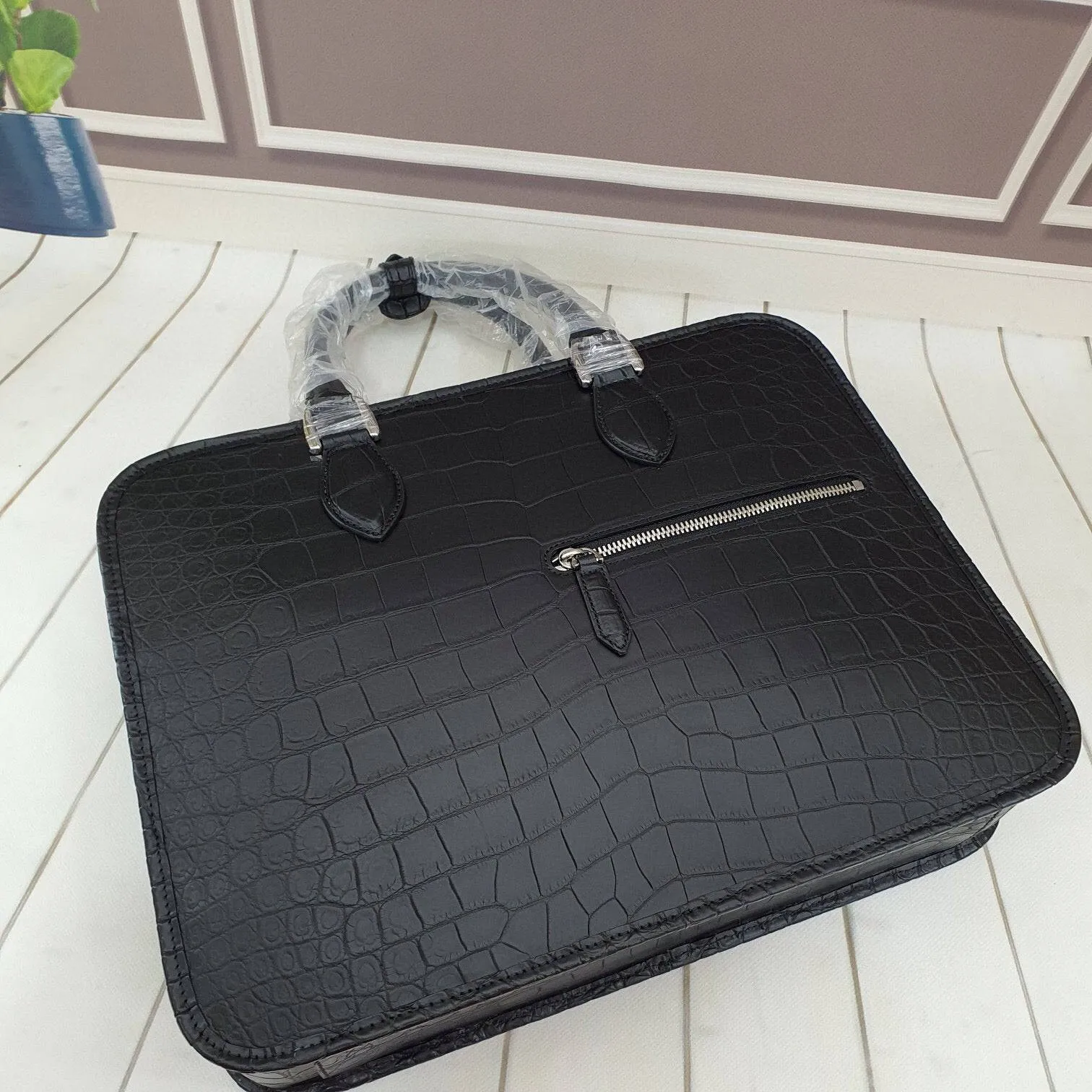 Genuine Crocodile Leather Briefcase Laptop Business Bag Black