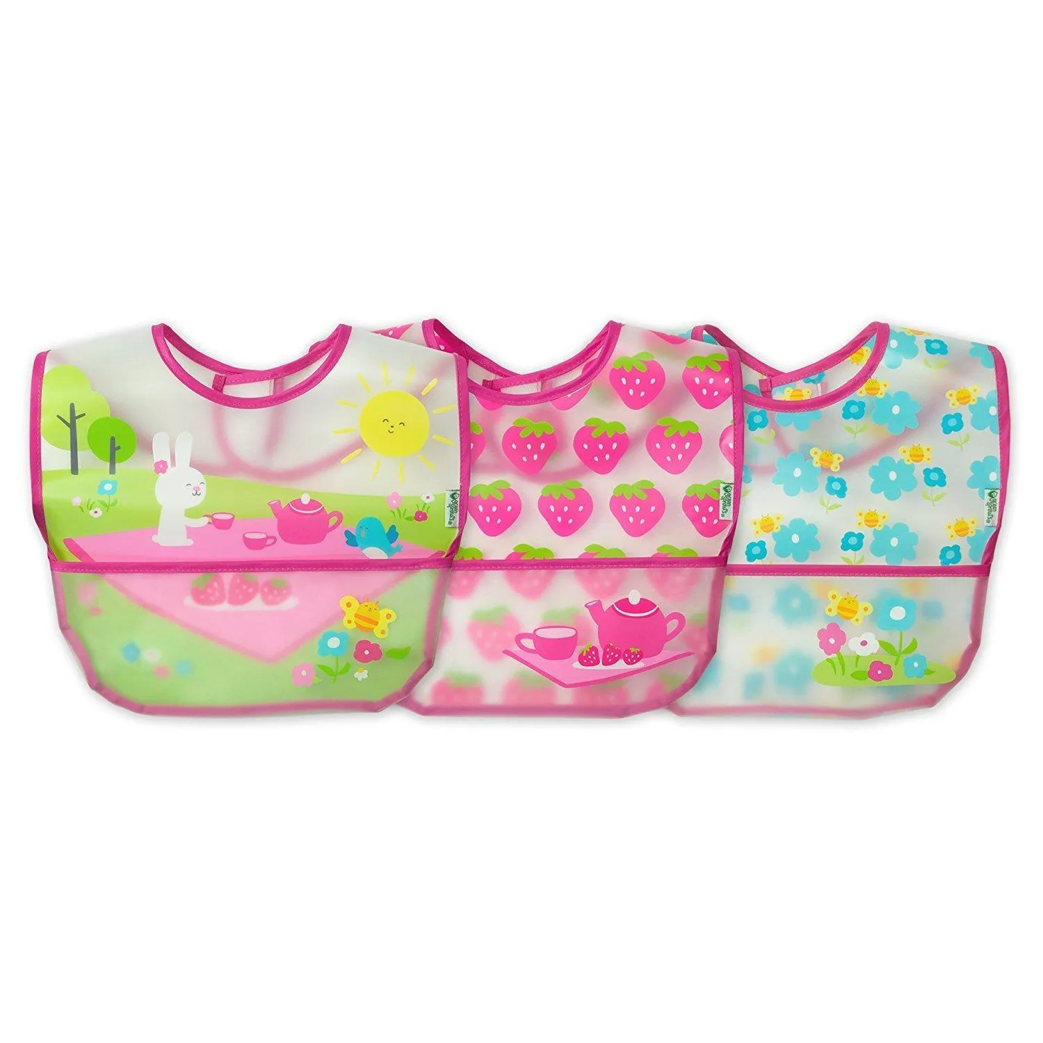 Green Sprouts, Wipe-Off Bibs, 9-18 Months, Pink Picnic Set, 3 Pack