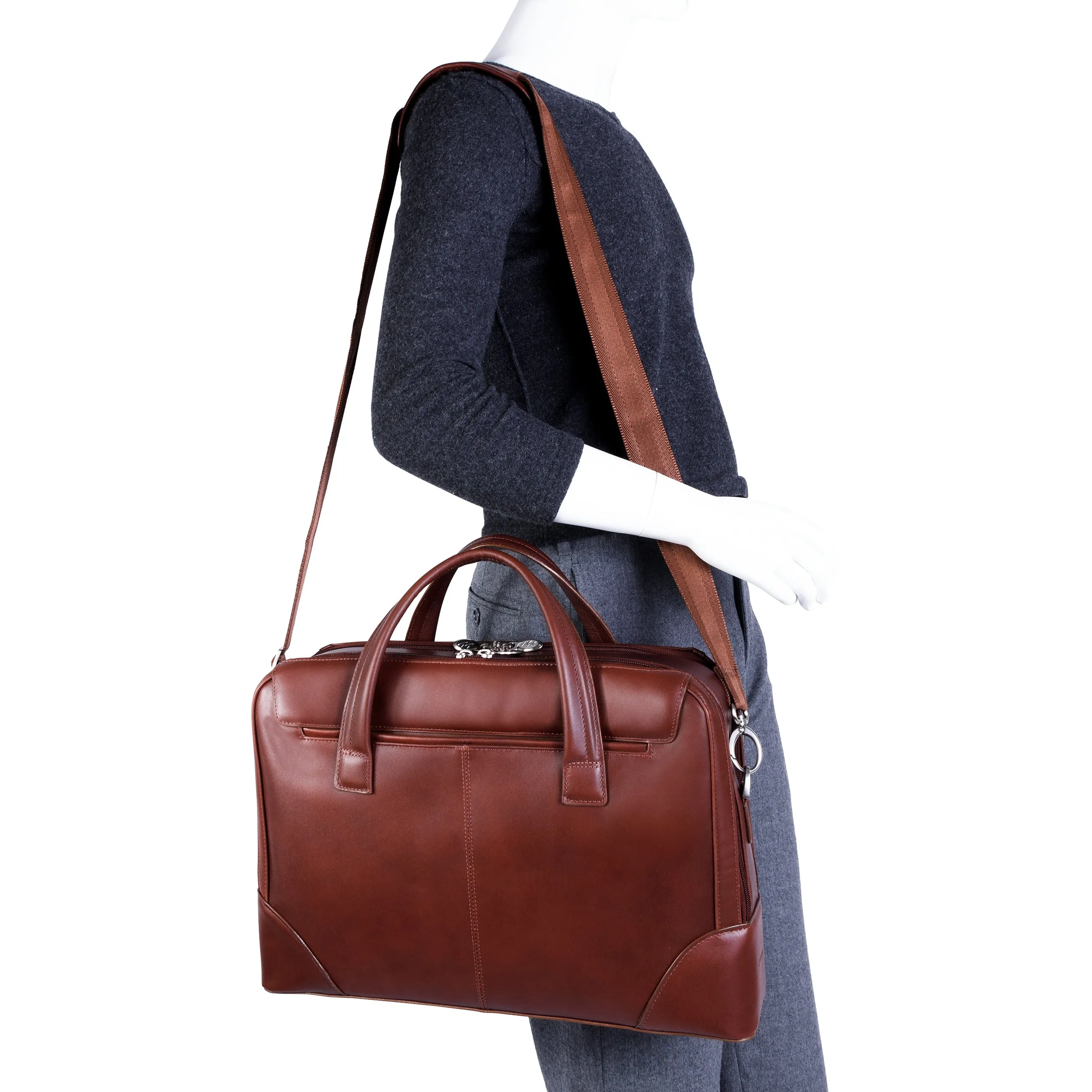 HARPSWELL | 17” Leather Dual-Compartment Laptop Briefcase