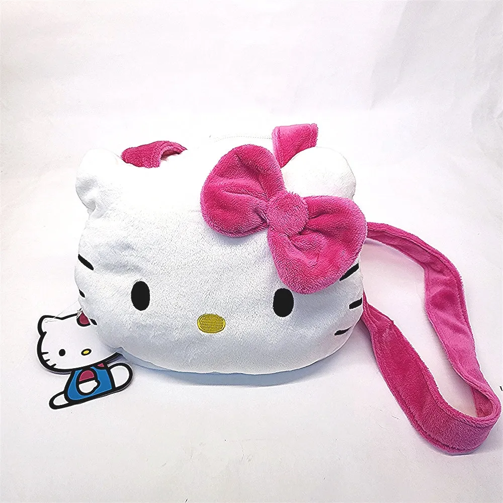 HELLO KITTY FACE SHAPE 8 INCH SUPER SOFT PLUSH CROSSBODY BAG