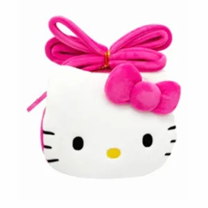 HELLO KITTY FACE SHAPE 8 INCH SUPER SOFT PLUSH CROSSBODY BAG