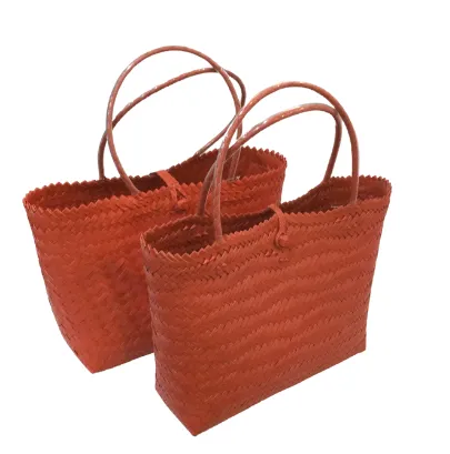 Helping Hands Penan Coral Handwoven Basket Style Tote Bag