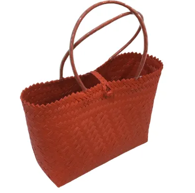 Helping Hands Penan Coral Handwoven Basket Style Tote Bag