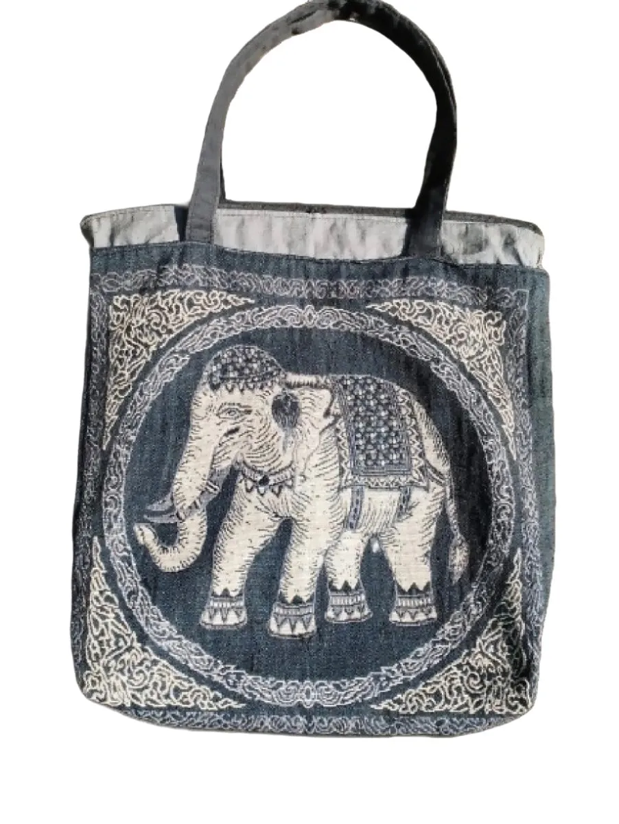 HS & AP black and white single elephant design woven bag