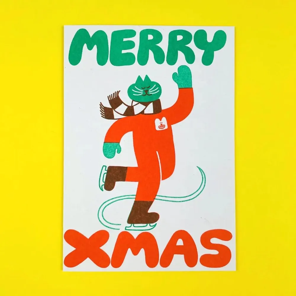 Ice Skating Cat Christmas Card