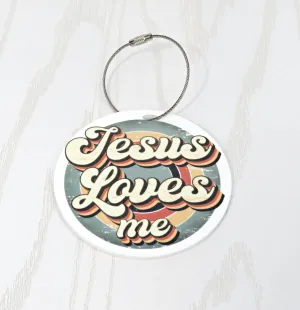 Jesus Loves Me Circle Bag Tag - Religious Christian Kids Decor - Young Mother Bag Tag - Bible Verse