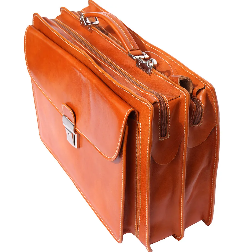 Leather briefcase Business class with two compartments