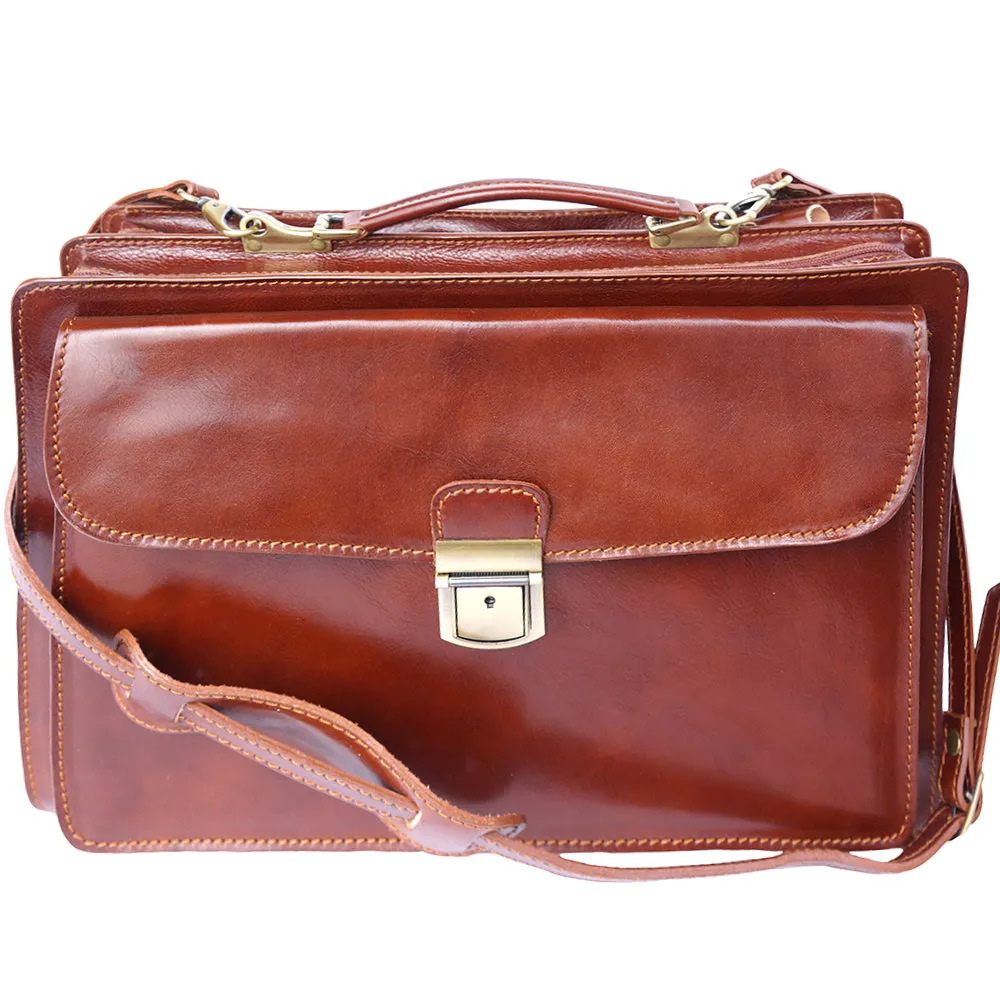 Leather briefcase Business class with two compartments