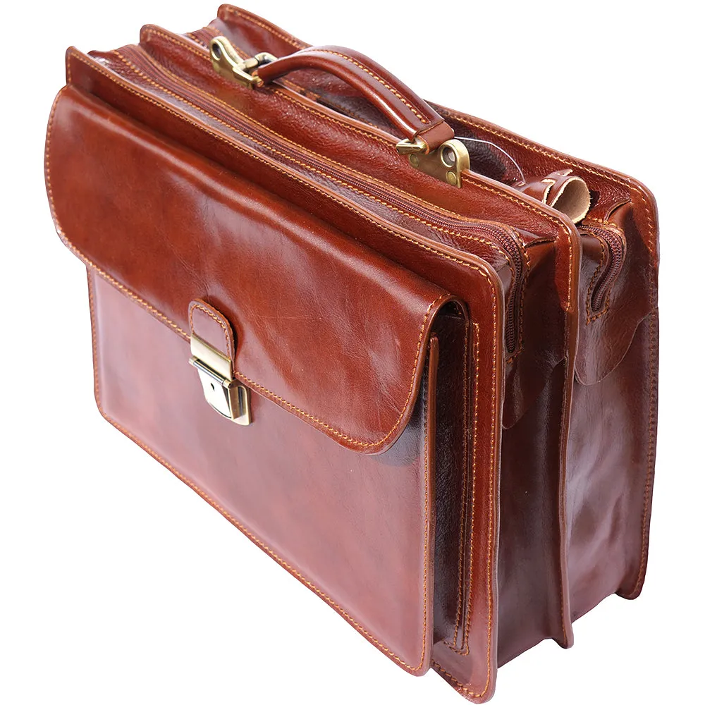 Leather briefcase Business class with two compartments