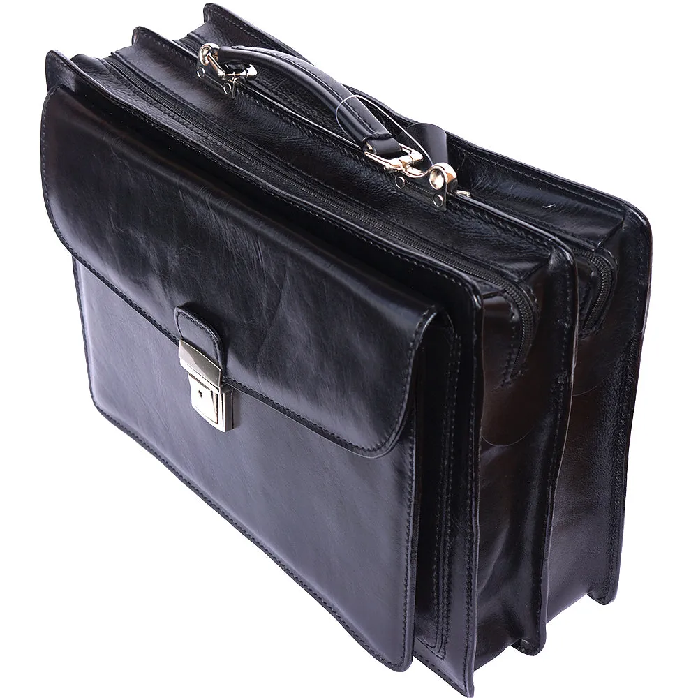 Leather briefcase Business class with two compartments