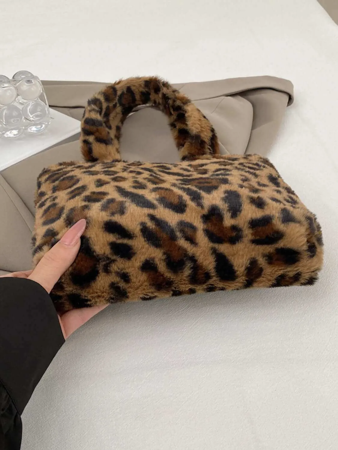 Leopard Fluff Handbag With Zip