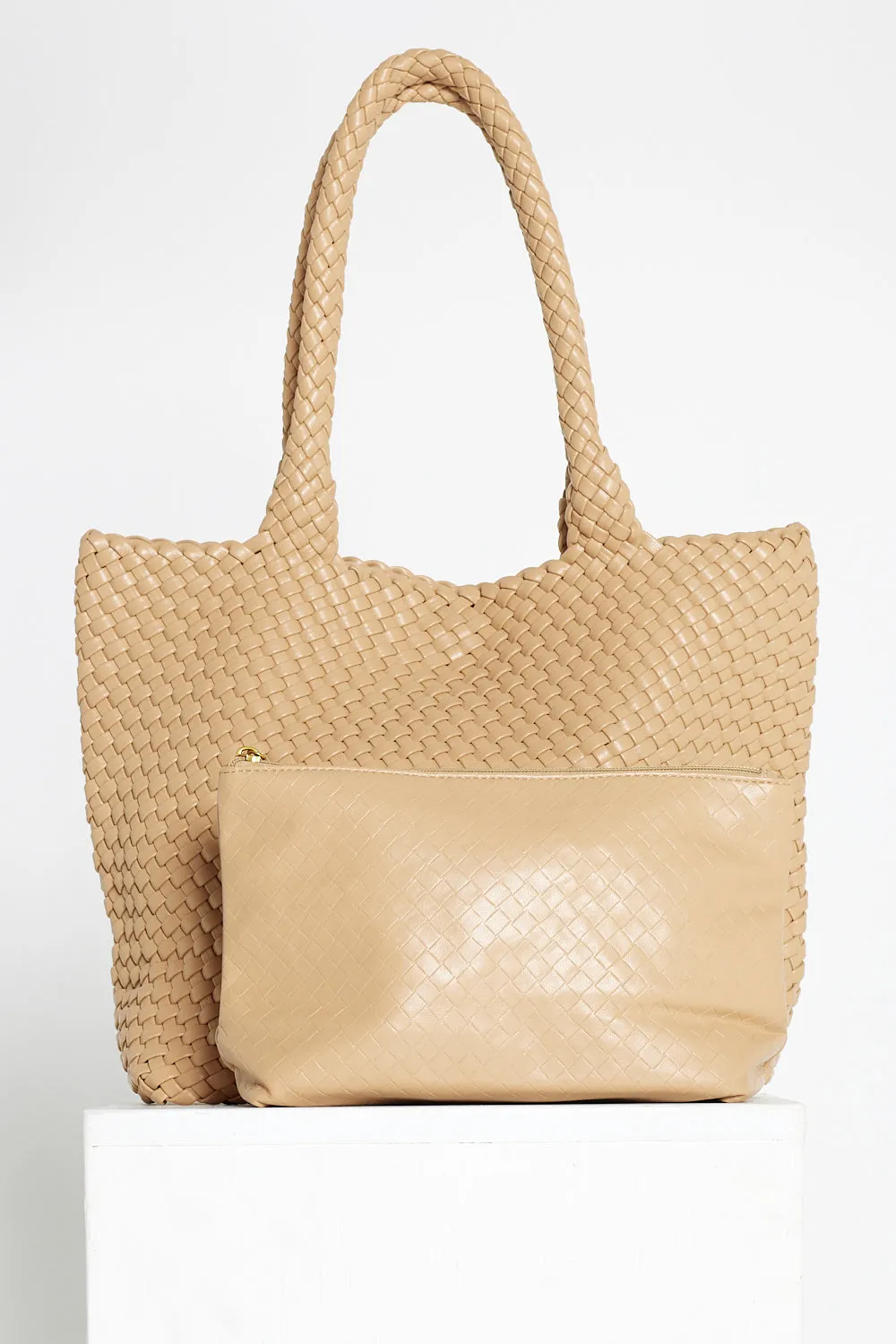 Lois Woven Bag & Clutch - Beige