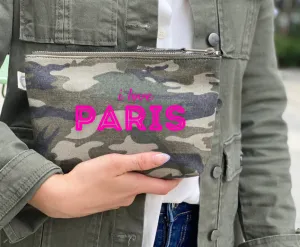 Makeup Bag Green Camo with I Love Paris