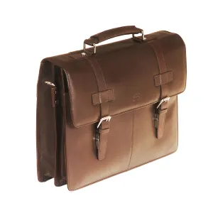 Mancini Leather Double Compartment Flap Briefcase for 15.6" Laptop / Tablet, 16" x 4" x 12", Brown