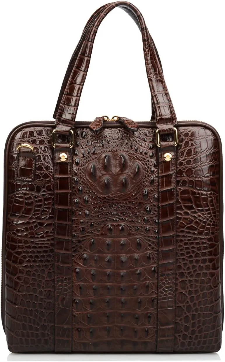 Men's Coffee Crocodile Embossed Genuine Leather Briefcase