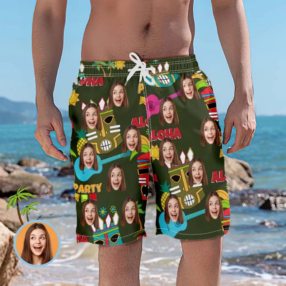 Men's Custom Face Beach Trunks Aloha Party Photo Beach Shorts Gift for Men