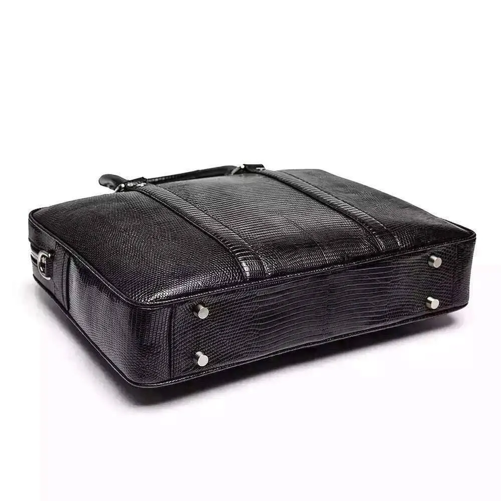 Mens Genuine Lizard Skin Leather  Briefcase Bag Black