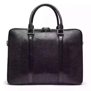 Mens Genuine Lizard Skin Leather  Briefcase Bag Black