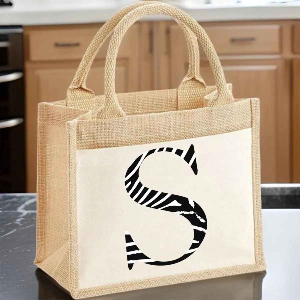 Monogrammed Zebra Tote Bag - Personalised Initial - Shopping & Gift - Unique Design