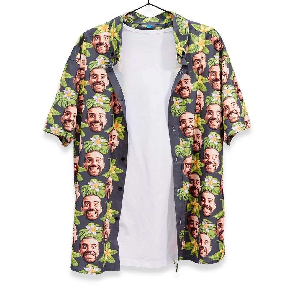 Multiface Custom Face Hawaiian Shirt for Men Green Flowers Summer Beach