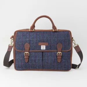 Navy Harris Tweed Briefcase Laptop Bag