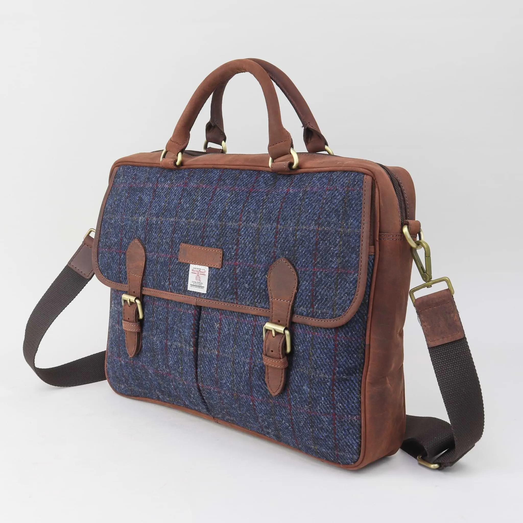 Navy Harris Tweed Briefcase Laptop Bag