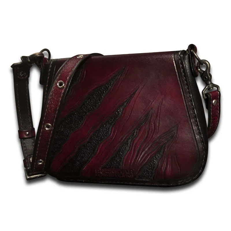 Oxblood & Black Tiger Claw Leather Handbag