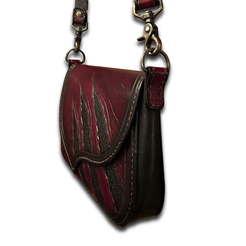 Oxblood & Black Tiger Claw Leather Handbag