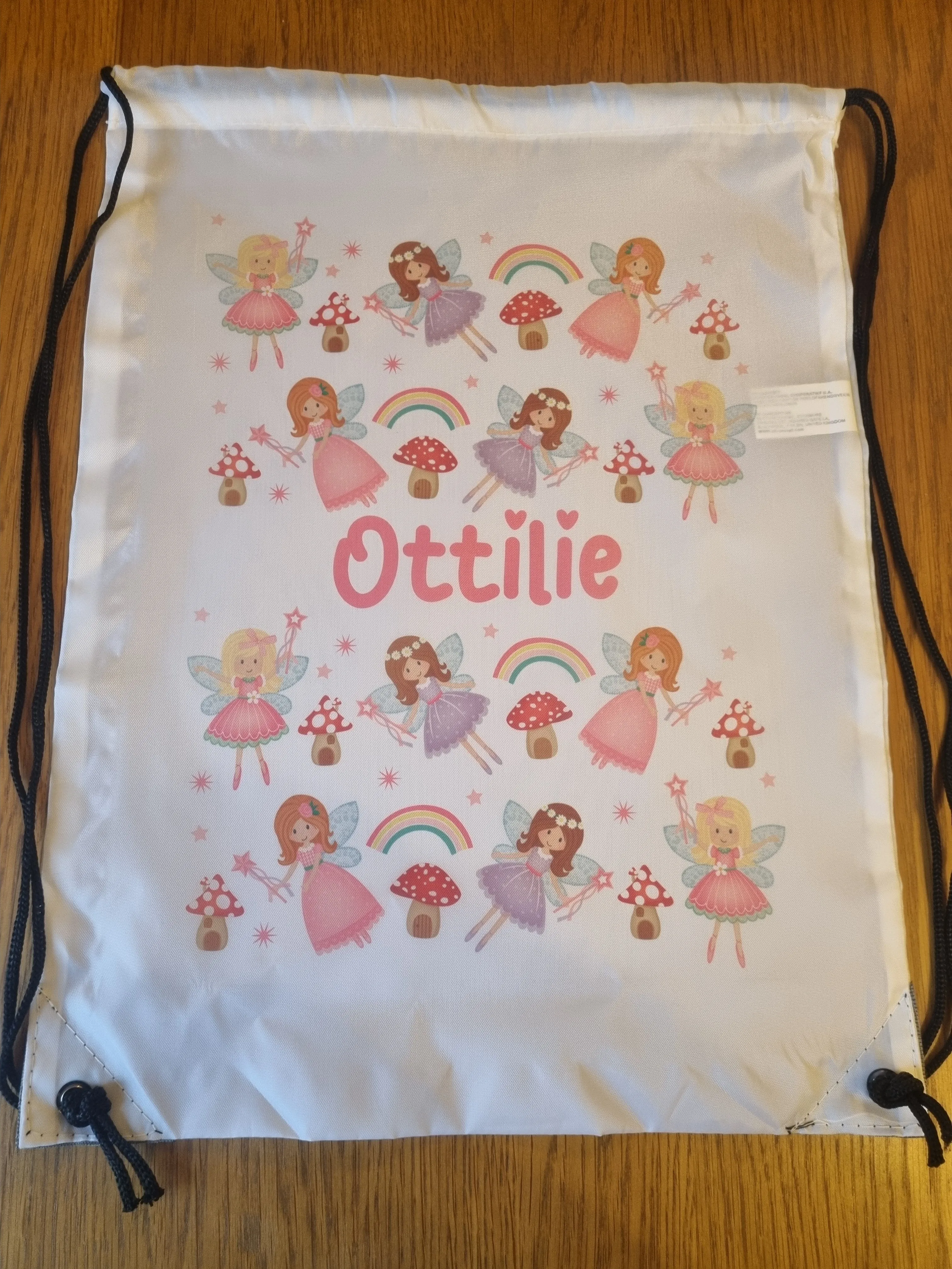 Personalised Fairies and Rainbow Kids Drawstring Bag - Swimming Bag - PE Bag - Fairy