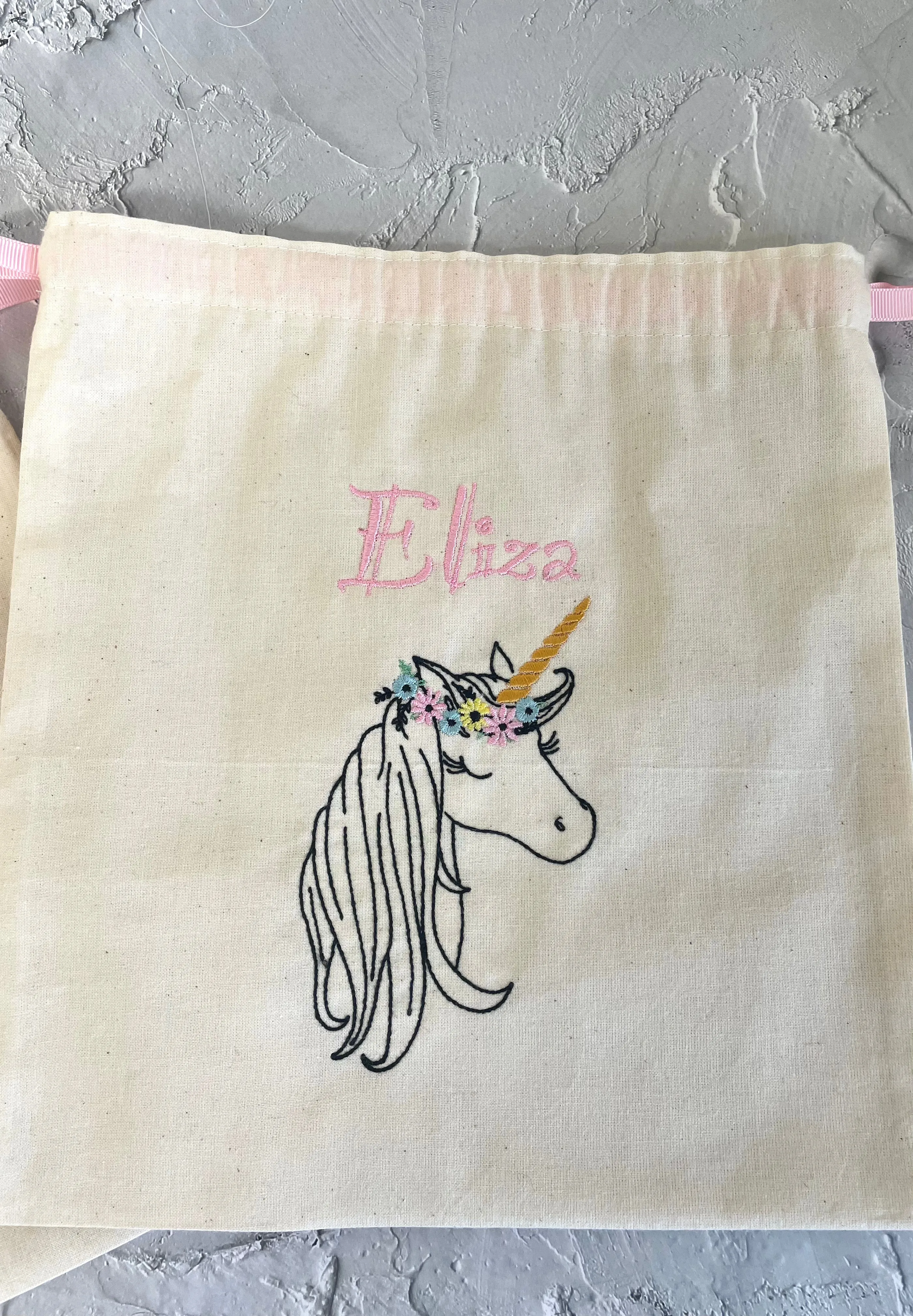 Personalised Unicorn Drawstring Bag.