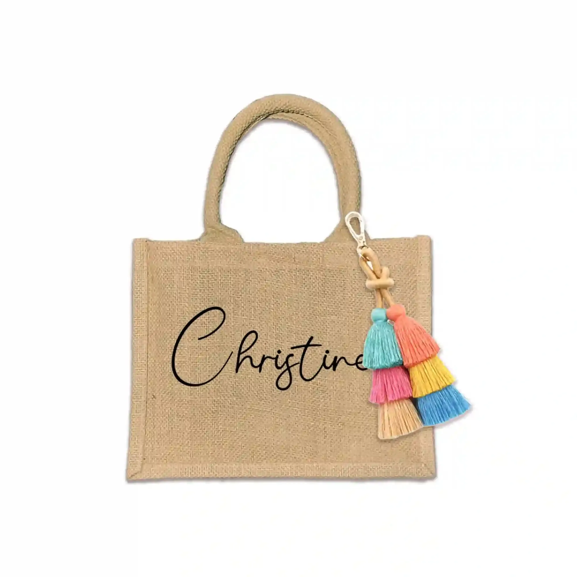 Personalized Boho Burlap Tote Bag