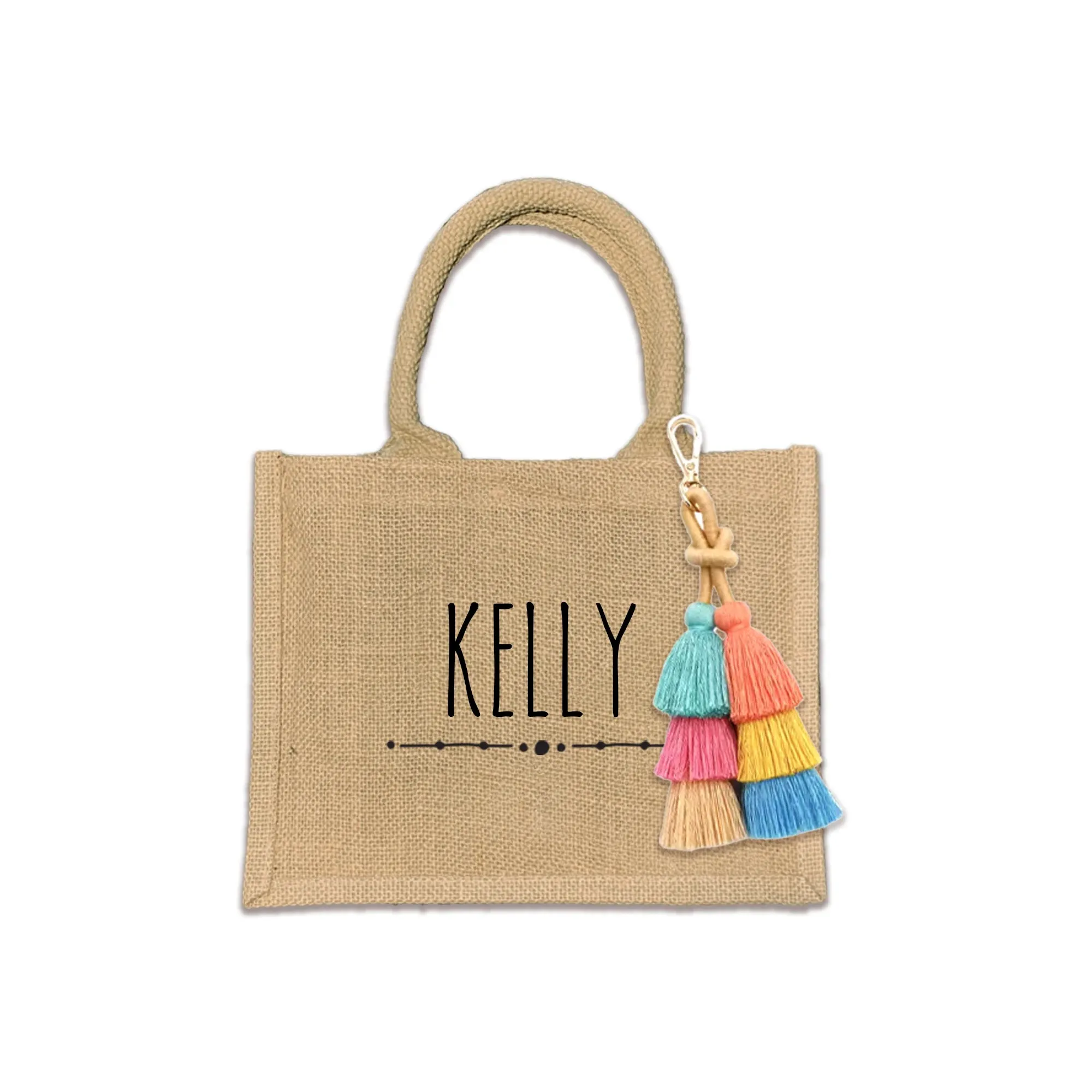 Personalized Boho Burlap Tote Bag