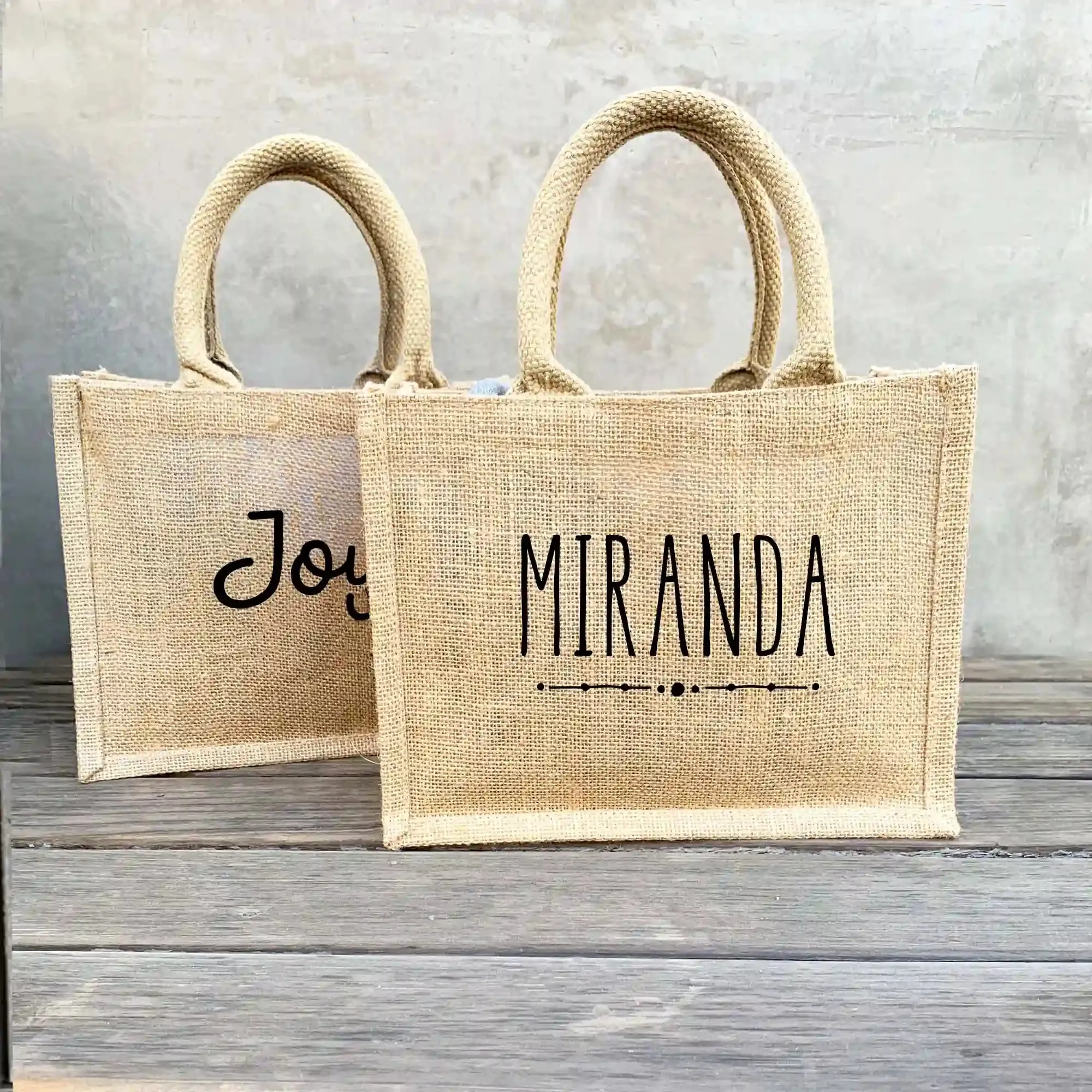 Personalized Boho Burlap Tote Bag