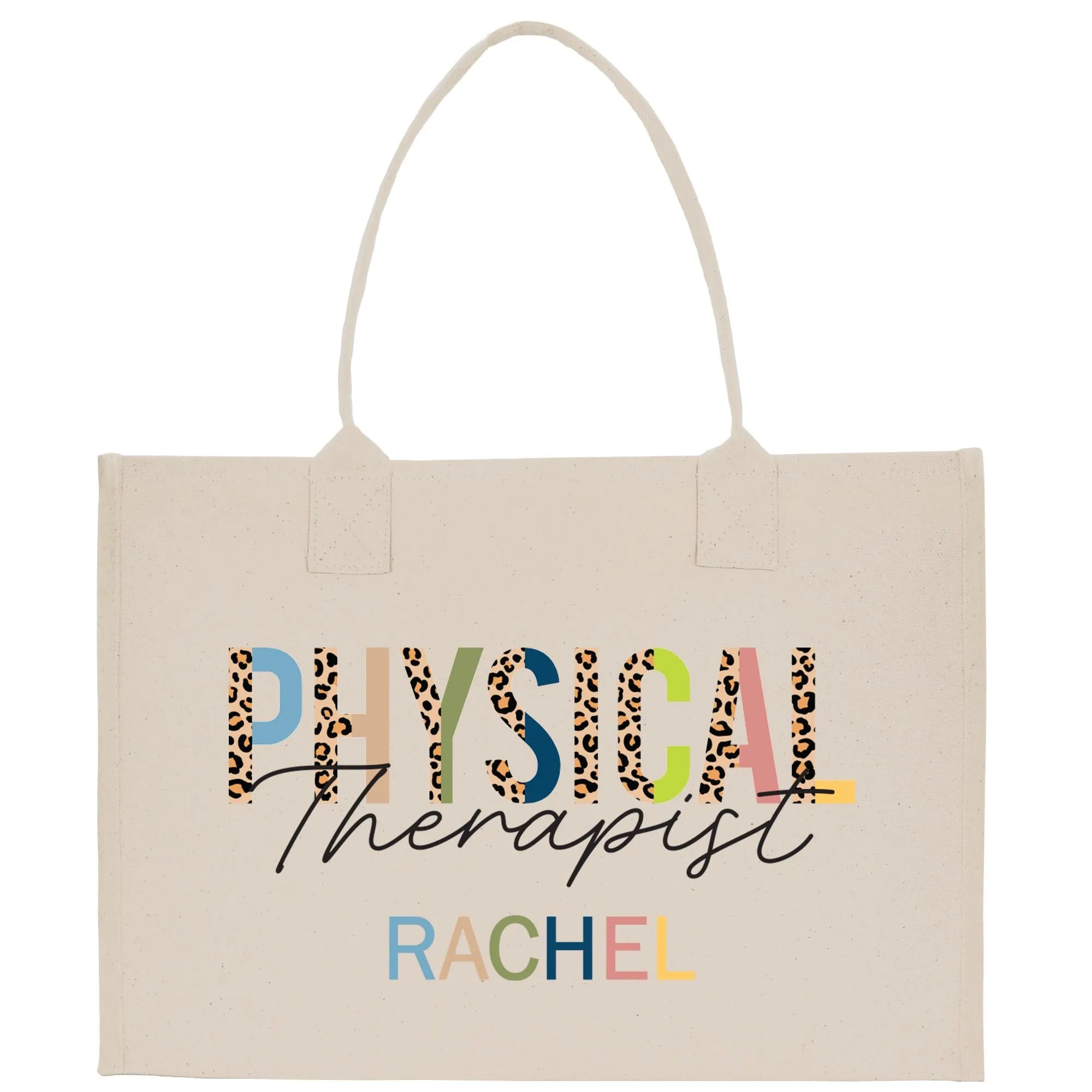 Personalized Leopard PT Physical Therapist Name Custom Cotton Canvas Tote Bag Physical Therapist Birthday Gift Graduation Bag (TRTB1008)