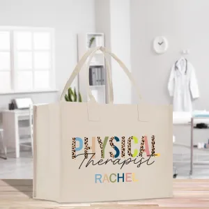 Personalized Leopard PT Physical Therapist Name Custom Cotton Canvas Tote Bag Physical Therapist Birthday Gift Graduation Bag (TRTB1008)