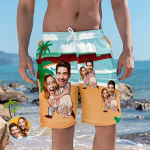 Personalized Photo Beach Shorts Custom Coconut Beach Wedding Swim Trunks