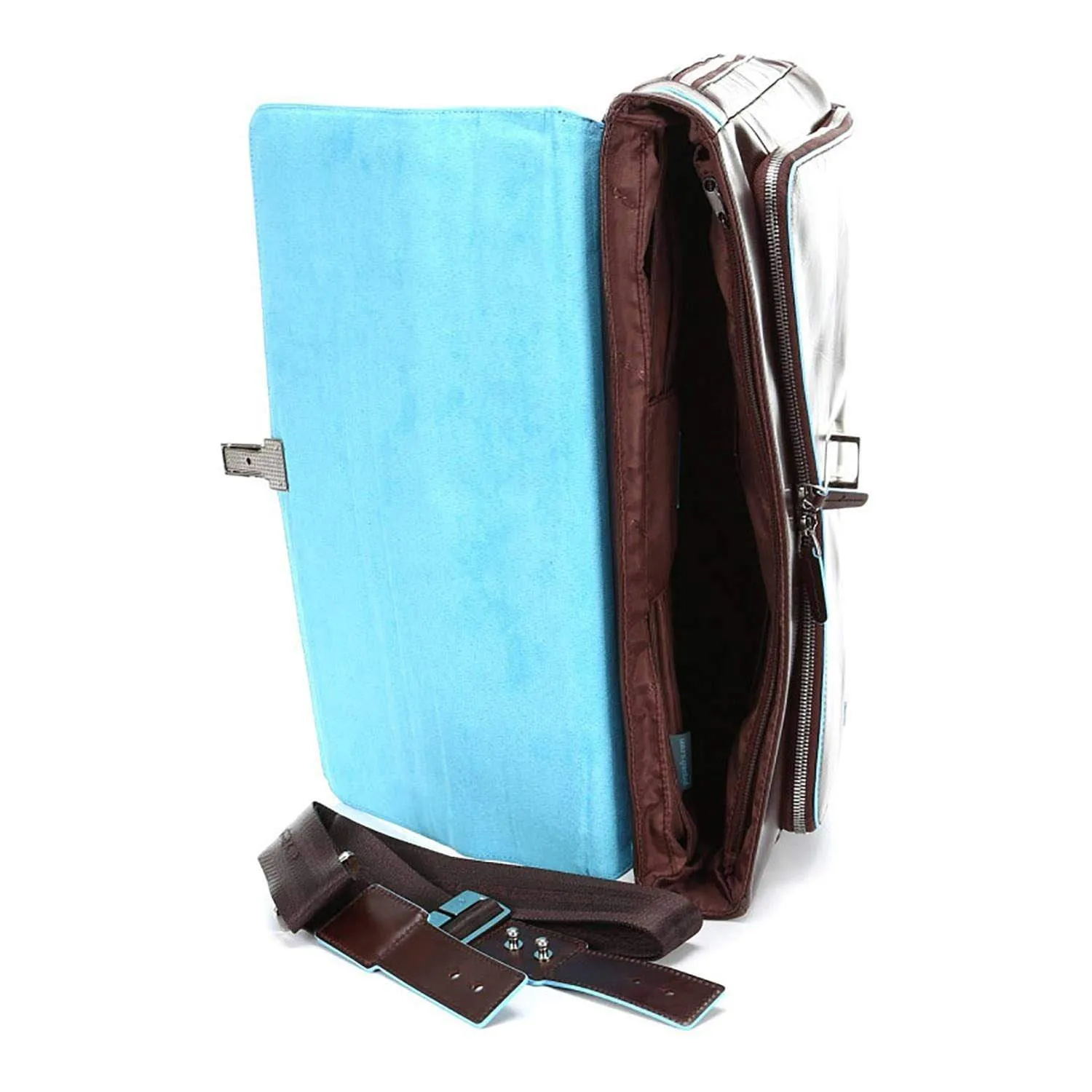 Piquadro Blue Square Leather Briefcase with Flap Closure - Mahogany - CA3111B2/MO