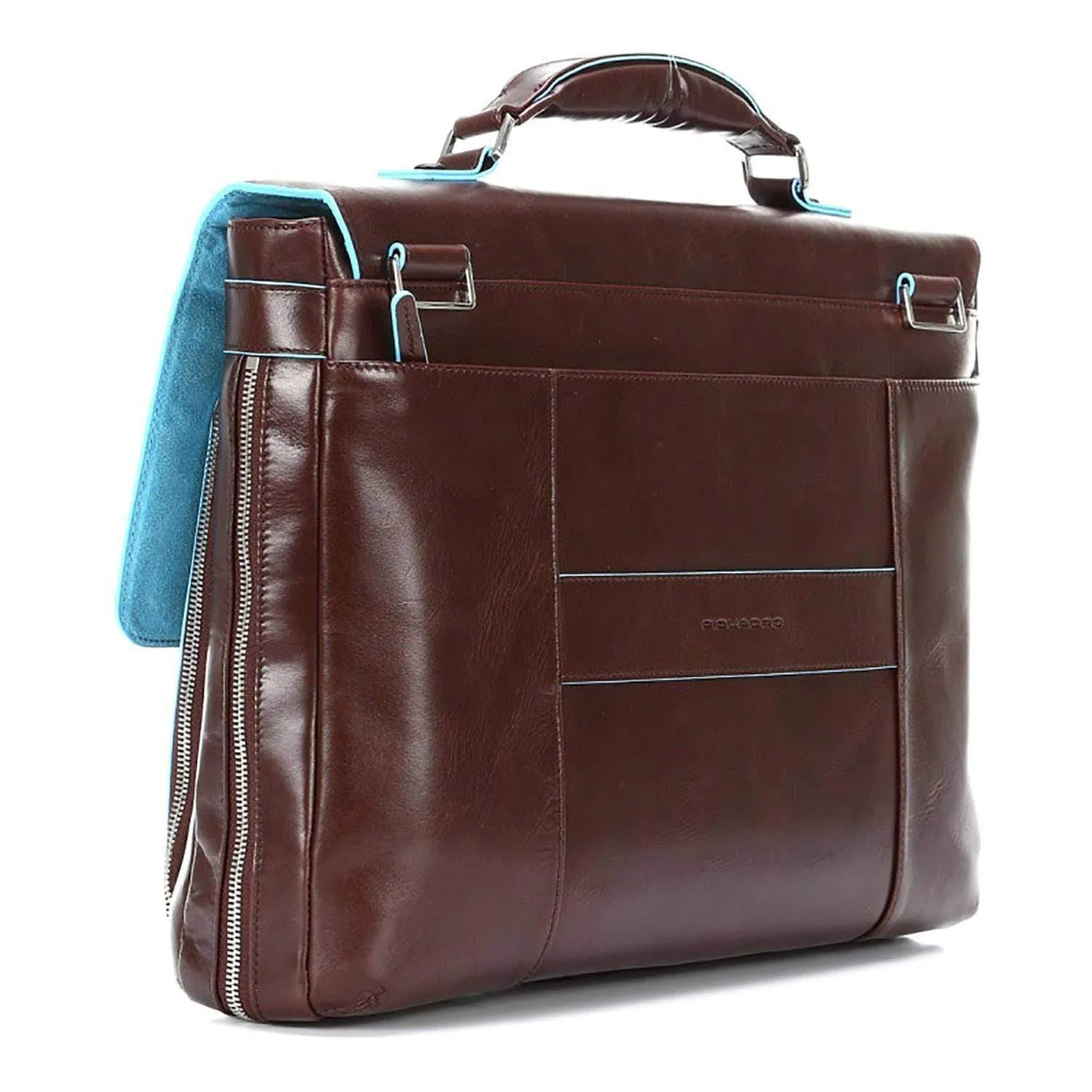 Piquadro Blue Square Leather Briefcase with Flap Closure - Mahogany - CA3111B2/MO