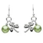 PlatinumWare Small Shamrock and Green Pearl Earrings