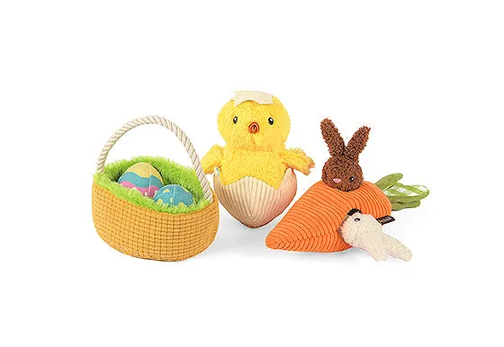 P.L.A.Y. Hippity Hoppity Squeaky Plush Dog toys, Funny Bunnies